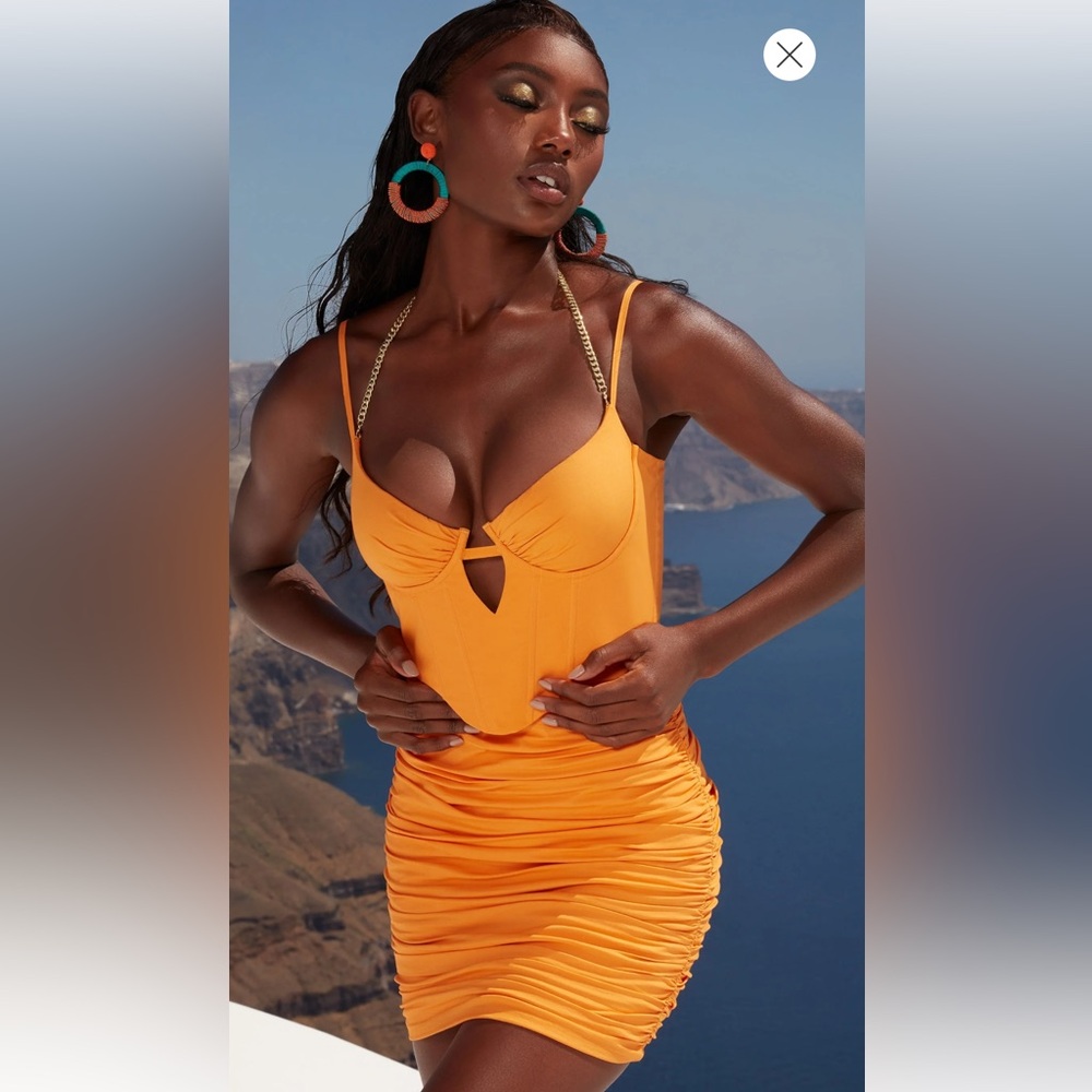 Oh Polly Ruched Corset Mini Dress in Orange